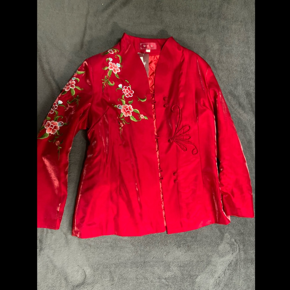 Red Floral Embroidered Jacket